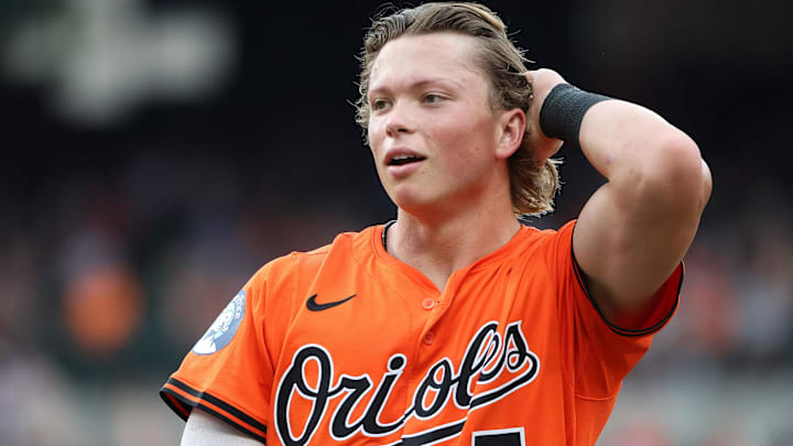 Jul 12, 2025; Baltimore, Maryland, USA; Baltimore Orioles second baseman Jackson Holliday (7) looks on during the eighth inning against the Miami Marlins at Oriole Park at Camden Yards. Mandatory Credit: Daniel Kucin Jr.-Imagn Images Jul 12, 2025; Baltimore, Maryland, USA; Baltimore Orioles second baseman Jackson Holliday (7) looks on during the eighth inning against the Miami Marlins at Oriole Park at Camden Yards. Mandatory Credit: Daniel Kucin Jr.-Imagn Images