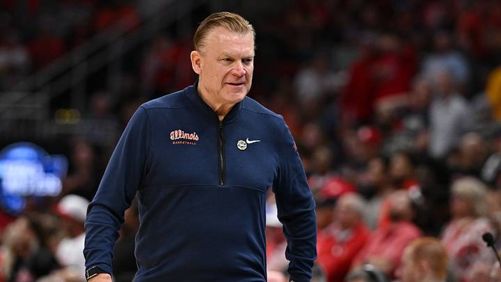 Mar 26, 2026; Houston, TX, USA; Illinois Fighting Illini head coach Brad Underwood reacts in the second half during a Sweet Sixteen game of the South Regional of the men's 2026 NCAA Tournament at Toyota Center. Mandatory Credit: Maria Lysaker-Imagn Images Mar 26, 2026; Houston, TX, USA; Illinois Fighting Illini head coach Brad Underwood reacts in the second half during a Sweet Sixteen game of the South Regional of the men's 2026 NCAA Tournament at Toyota Center. Mandatory Credit: Maria Lysaker-Imagn Images