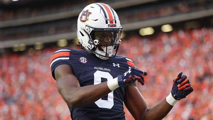 Auburn Tigers wide receiver Cam Coleman (8) celebrates after scoring a touchdown against the Alabama A&M Bulldogs during the first quarter at Jordan-Hare Stadium. Mandatory Credit: John Reed-USA TODAY Sports Auburn Tigers wide receiver Cam Coleman (8) celebrates after scoring a touchdown against the Alabama A&M Bulldogs during the first quarter at Jordan-Hare Stadium. Mandatory Credit: John Reed-USA TODAY Sports