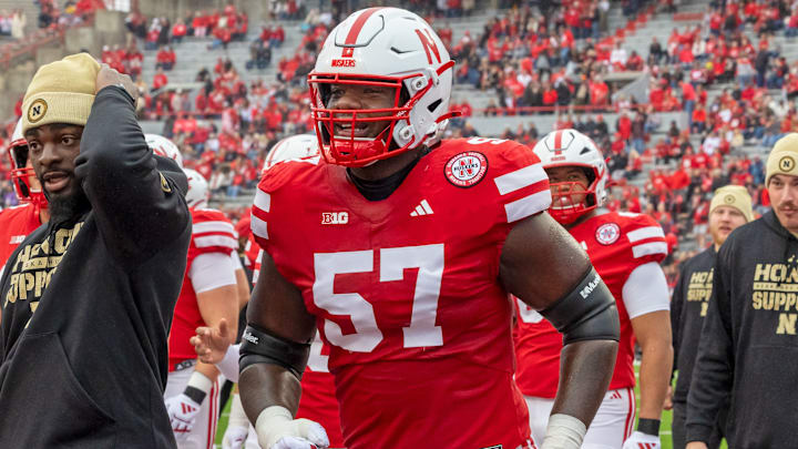 Nebraska offensive tackle Elijah Pritchett before the Huskers' 2025 game against Northwestern.
