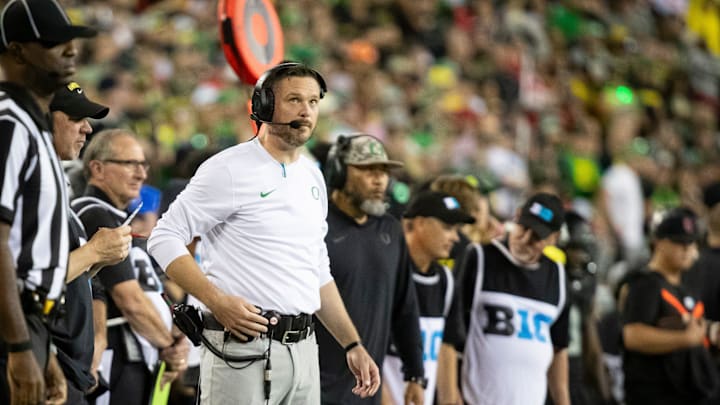 Oregon head coach Dan Lanning looks on as the No. 3 Oregon Ducks host the No. 2 Ohio State Buckeyes Saturday, Oct. 12, 2024 at Autzen Stadium in Eugene, Ore.