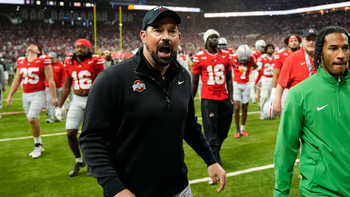 Ohio State Buckeyes head coach Ryan Day yells for his players to stop while leaving the field following the Big Ten Conference championship game against the Indiana Hoosiers at Lucas Oil Stadium in Indianapolis on Dec. 6, 2025. Ohio State lost 13-10. Ohio State Buckeyes head coach Ryan Day yells for his players to stop while leaving the field following the Big Ten Conference championship game against the Indiana Hoosiers at Lucas Oil Stadium in Indianapolis on Dec. 6, 2025. Ohio State lost 13-10.