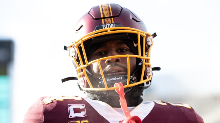 Nov 19, 2022; Minneapolis, Minnesota, USA; Minnesota Golden Gophers running back Mohamed Ibrahim (24) warms up before the game against the Iowa Hawkeyes at Huntington Bank Stadium. Mandatory Credit: Matt Krohn-USA TODAY Sports Nov 19, 2022; Minneapolis, Minnesota, USA; Minnesota Golden Gophers running back Mohamed Ibrahim (24) warms up before the game against the Iowa Hawkeyes at Huntington Bank Stadium. Mandatory Credit: Matt Krohn-USA TODAY Sports