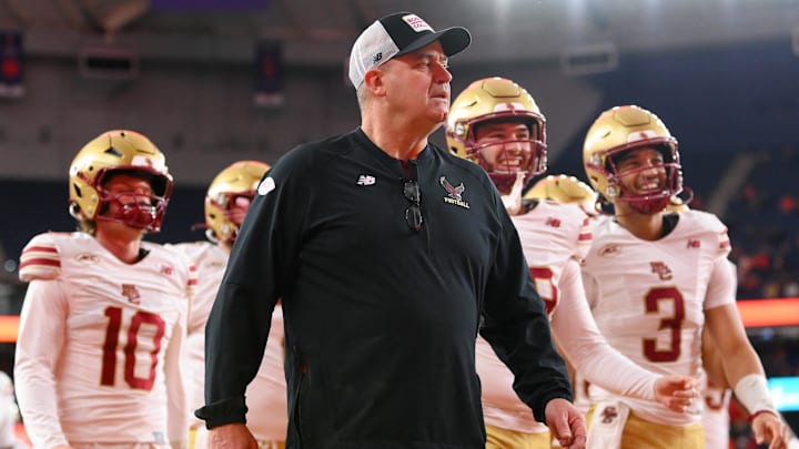 Nov 29, 2025; Syracuse, New York, USA; Boston College Eagles head coach Bill O'Brien walks off the field prior to the game against the Syracuse Orange at the JMA Wireless Dome. Mandatory Credit: Rich Barnes-Imagn Images Nov 29, 2025; Syracuse, New York, USA; Boston College Eagles head coach Bill O'Brien walks off the field prior to the game against the Syracuse Orange at the JMA Wireless Dome. Mandatory Credit: Rich Barnes-Imagn Images