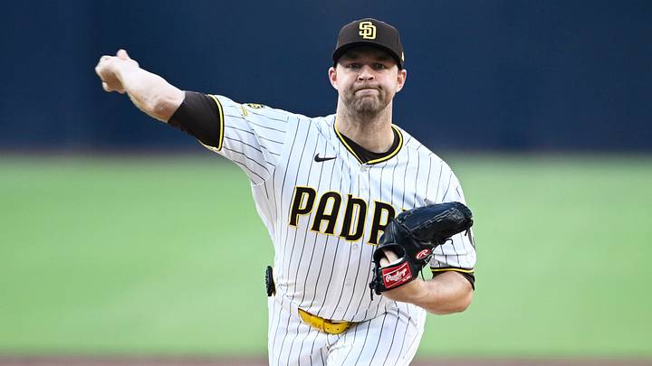 Jun 22, 2026; San Diego, California, USA; San Diego Padres pitcher Michael King (34) delivers during the first inning against the Atlanta Braves at Petco Park. Mandatory Credit: Denis Poroy-Imagn Images Jun 22, 2026; San Diego, California, USA; San Diego Padres pitcher Michael King (34) delivers during the first inning against the Atlanta Braves at Petco Park. Mandatory Credit: Denis Poroy-Imagn Images