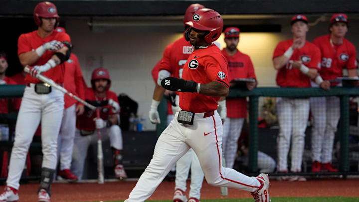 GeorgiaÕs Robbie Burnett (10) scores a run during a NCAA baseball game against Kentucky on March 14, 2025.