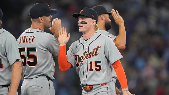 Max Clark (15) and the Detroit Tigers celebrate a win over the Toronto Blue Jays. Credit: John E. Sokolowski-Imagn Images Max Clark (15) and the Detroit Tigers celebrate a win over the Toronto Blue Jays. Credit: John E. Sokolowski-Imagn Images