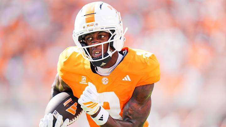 Tennessee wide receiver Radarious Jackson (3) runs down the sideline with the ball after a catch during a college football game between Tennessee and Furman in Neyland Stadium in Knoxville, Tenn., on Sept. 5, 2026.