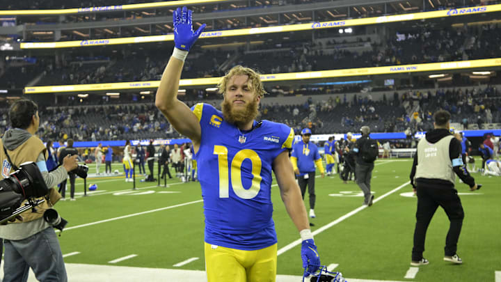 Dec 28, 2024; Inglewood, California, USA; Los Angeles Rams wide receiver Cooper Kupp (10) waves to fans as he leaves the field after defeating the Arizona Cardinals at SoFi Stadium. Mandatory Credit: Jayne Kamin-Oncea-Imagn Images Dec 28, 2024; Inglewood, California, USA; Los Angeles Rams wide receiver Cooper Kupp (10) waves to fans as he leaves the field after defeating the Arizona Cardinals at SoFi Stadium. Mandatory Credit: Jayne Kamin-Oncea-Imagn Images