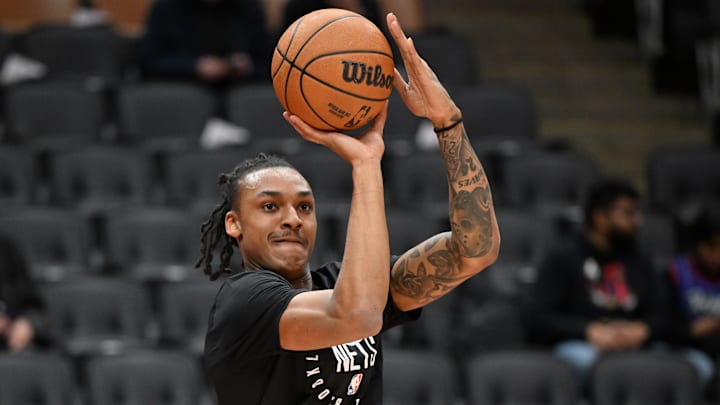 Jan 1, 2025; Toronto, Ontario, CAN; Brooklyn Nets forward Maxwell Lewis (27) warms up before playing the Toronto Raptors at Scotiabank Arena. Mandatory Credit: Dan Hamilton-Imagn Images Jan 1, 2025; Toronto, Ontario, CAN; Brooklyn Nets forward Maxwell Lewis (27) warms up before playing the Toronto Raptors at Scotiabank Arena. Mandatory Credit: Dan Hamilton-Imagn Images
