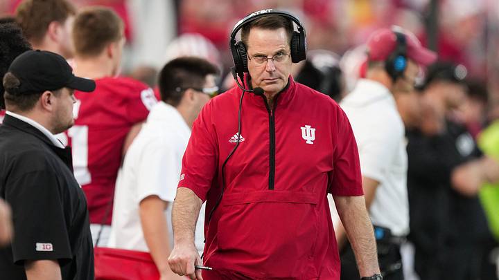 Indiana Hoosiers head coach Curt Cignetti walks up the sidelines Thursday, Jan. 1, 2026, during the 112th annual Rose Bowl game in Pasadena. Indiana Hoosiers defeated Alabama Crimson Tide, 38-3.
