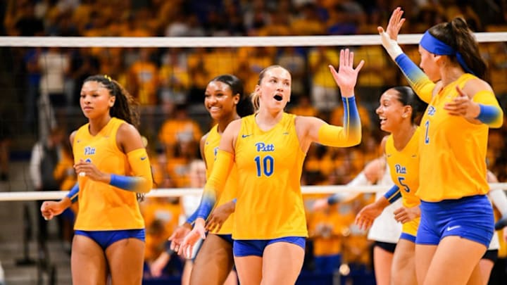 Pitt Volleyball Celebrates Point Against Penn State
