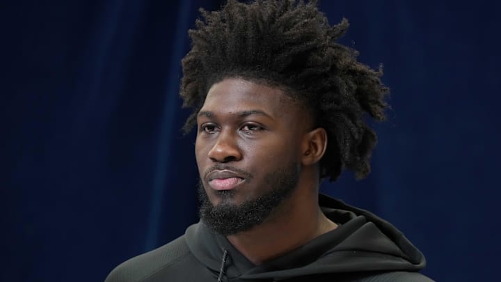 Feb 26, 2025; Indianapolis, IN, USA; Georgia linebacker Jalon Walker (LB28) during the 2025 NFL Scouting Combine at the Indiana Convention Center. Mandatory Credit: Kirby Lee-Imagn Images