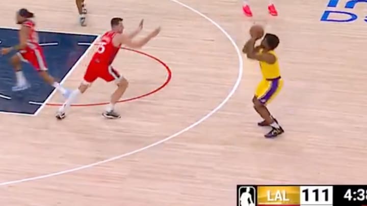 Bronny James made the first three-pointer of his NBA career Tuesday night. 