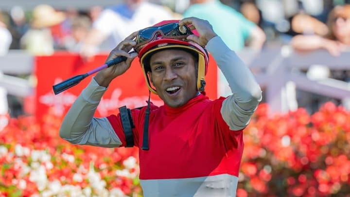 Jockey Romero Maragh in the paddock at Saratoga Race Course 2025 Jockey Romero Maragh in the paddock at Saratoga Race Course 2025
