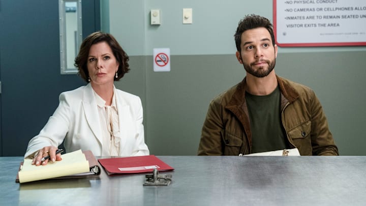 “Let the Wright One In” – Margaret attempts to join an elite philanthropy club and must represent a former philanthropy employee when she is accused of smuggling drugs using the club as a cover. Also, Todd goes undercover as a waiter to build a relationship with the employees of the elite club, on the new CBS Original drama SO HELP ME TODD, Thursday, Oct. 27 (9:00-10:00 PM, ET/PT) on the CBS Television Network, and available to stream live and on demand on Paramount+. Pictured: Marcia Gay Harden