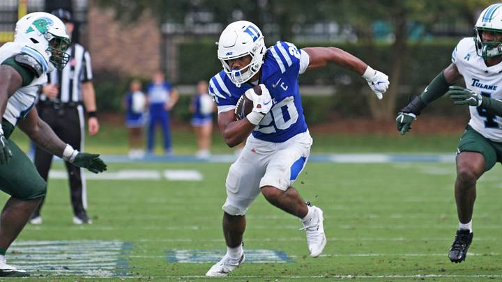Duke Blue Devils running back Nate Sheppard (20) rushed for 227 yards and 2 TDs vs. Tulane in Week 1. Credit: Zachary Taft-Imagn Images Duke Blue Devils running back Nate Sheppard (20) rushed for 227 yards and 2 TDs vs. Tulane in Week 1. Credit: Zachary Taft-Imagn Images