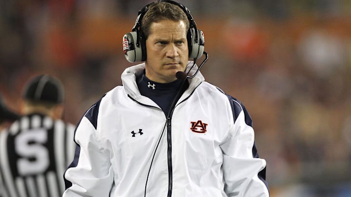 Jan 10, 2011; Glendale, AZ, USA; Auburn Tigers head coach Gene Chizik during the first quarter of the 2011 BCS National Championship game against the Oregon Ducks at University of Phoenix Stadium. Mandatory Credit: Matthew Emmons-Imagn Images Jan 10, 2011; Glendale, AZ, USA; Auburn Tigers head coach Gene Chizik during the first quarter of the 2011 BCS National Championship game against the Oregon Ducks at University of Phoenix Stadium. Mandatory Credit: Matthew Emmons-Imagn Images