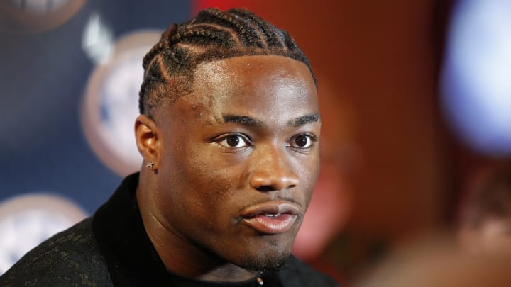 Jalen Milroe at SEC Media Days in Dallas, Texas