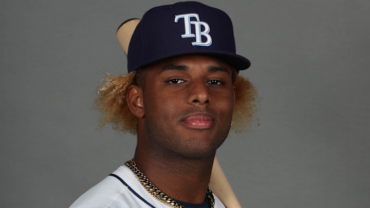 Feb 17, 2025; Port Charlotte, FL, USA; Tampa Bay Rays infielder Tre Morgan (92) poses for a photo during media day. Feb 17, 2025; Port Charlotte, FL, USA; Tampa Bay Rays infielder Tre Morgan (92) poses for a photo during media day.