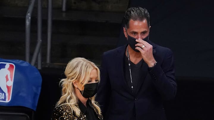 Dec 22, 2020; Los Angeles, California, USA; Los Angeles Lakers owner Jeanie Buss (left) and general