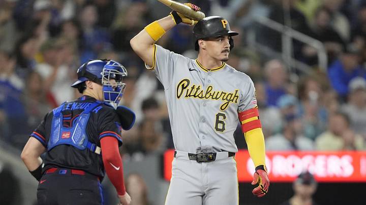 May 22, 2026; Toronto, Ontario, CAN; Pittsburgh Pirates shortstop Konnor Griffin (6) reacts after striking out against the Toronto Blue Jays during the sixth inning at Rogers Centre. Mandatory Credit: John E. Sokolowski-Imagn Images