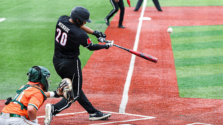 Louisville baseball infielder Jake Munroe vs. Miami in the 2025 Louisville Super Regional