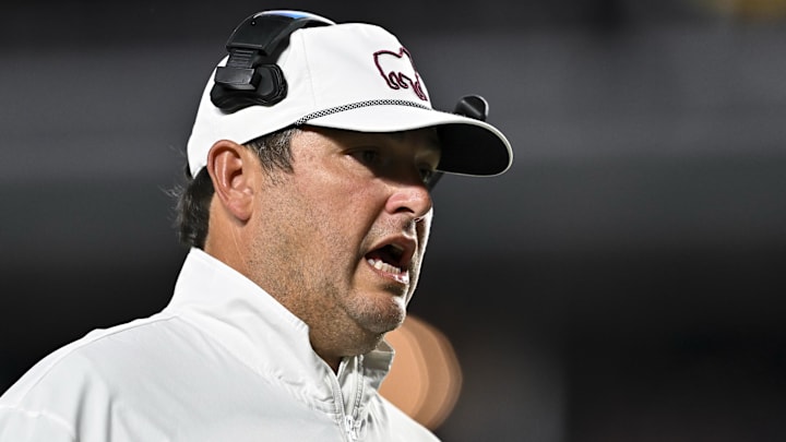 Oct 4, 2025; College Station, Texas, USA; Mississippi State Bulldogs head coach Jeff Lebby reacts during the second quarter against the Texas A&M Aggies at Kyle Field. Mandatory Credit: Maria Lysaker-Imagn Images  Oct 4, 2025; College Station, Texas, USA; Mississippi State Bulldogs head coach Jeff Lebby reacts during the second quarter against the Texas A&M Aggies at Kyle Field. Mandatory Credit: Maria Lysaker-Imagn Images