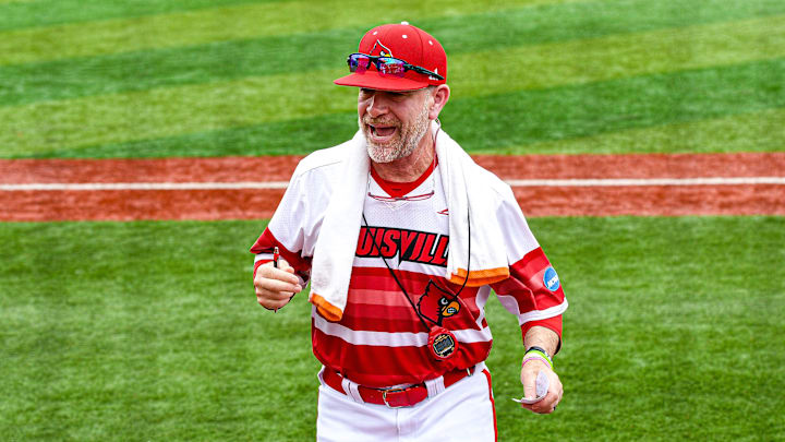 Louisville baseball head coach Dan McDonnell vs. Miami in game two of the 2025 Louisville Super Regional.