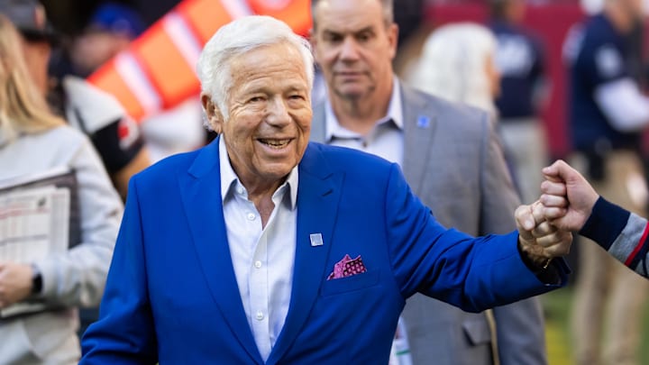 Dec 15, 2024; Glendale, Arizona, USA; New England Patriots owner Robert Kraft prior to the game against the Arizona Cardinals at State Farm Stadium. Mandatory Credit: Mark J. Rebilas-Imagn Images
