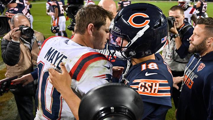 New England Patriots quarterback Drake Maye and Chicago Bears quarterback Caleb Williams