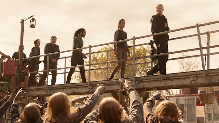 Spenser Granese as Arno, Danay Garcia as Luciana, Colby Hollman as Wes, Rubén Blades as Daniel Salazar - Fear the Walking Dead _ Season 7, Episode 11 - Photo Credit: Lauren "Lo" Smith/AMC