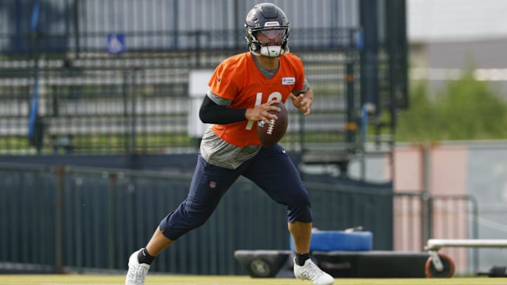 Caleb Williams has had to stay on the move much of the time at practice as blocking hasn't held up.