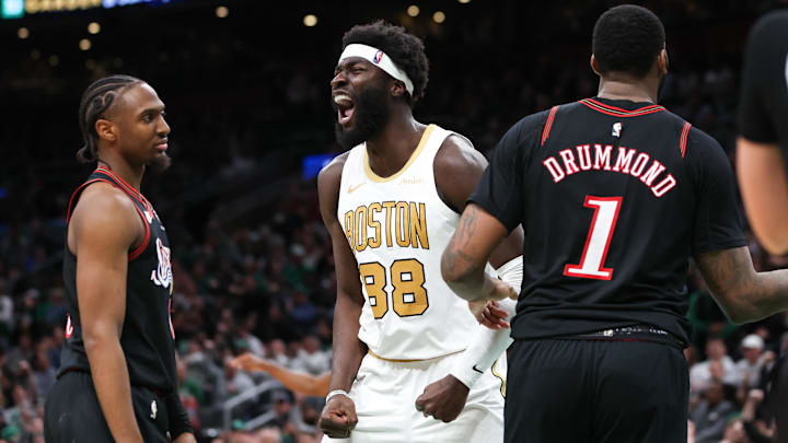 Mar 1, 2026; Boston, Massachusetts, USA; Boston Celtics center Neemias Queta (88) reacts during the second half against the Philadelphia 76ers at TD Garden. Mandatory Credit: Paul Rutherford-Imagn Images