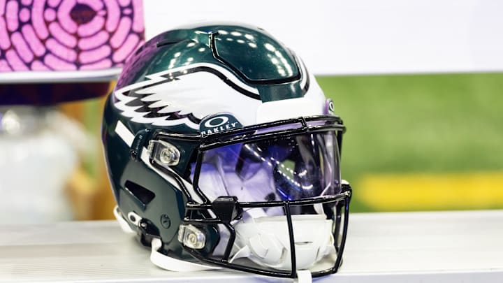 Feb 9, 2025; New Orleans, LA, USA; Detailed view of a Philadelphia Eagles helmet during Super Bowl LIX at Ceasars Superdome. Mandatory Credit: Mark J. Rebilas-Imagn Images Feb 9, 2025; New Orleans, LA, USA; Detailed view of a Philadelphia Eagles helmet during Super Bowl LIX at Ceasars Superdome. Mandatory Credit: Mark J. Rebilas-Imagn Images