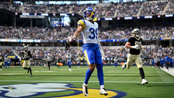 Aug 22, 2026; Inglewood, California, USA; Los Angeles Rams safety Alex Cook (39) celebrates after scoring a touchdown against the New Orleans Saints during the third quarter at SoFi Stadium. Mandatory Credit: Griffin Hooper-Imagn Images Aug 22, 2026; Inglewood, California, USA; Los Angeles Rams safety Alex Cook (39) celebrates after scoring a touchdown against the New Orleans Saints during the third quarter at SoFi Stadium. Mandatory Credit: Griffin Hooper-Imagn Images