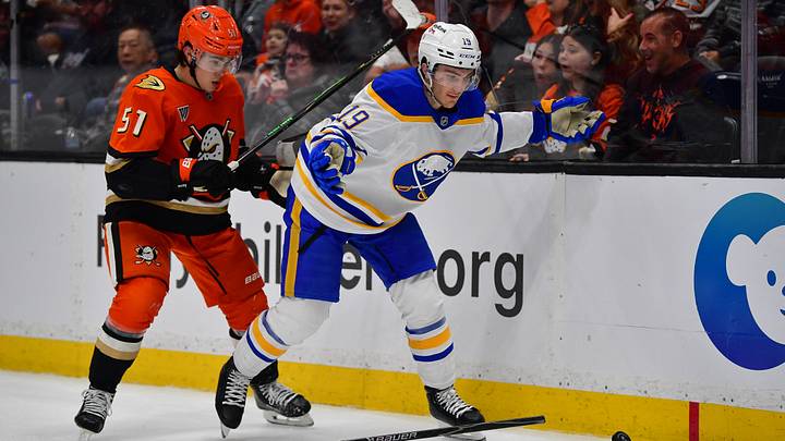 Sabres defenseman Olen Zellweger, formerly of the Anaheim Ducks, and new Buffalo teammate Peyton Krebs Sabres defenseman Olen Zellweger, formerly of the Anaheim Ducks, and new Buffalo teammate Peyton Krebs