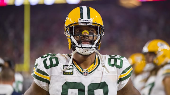 Oct 28, 2021; Glendale, Arizona, USA; Green Bay Packers tight end Marcedes Lewis (89) against the Arizona Cardinals at State Farm Stadium. Mandatory Credit: Mark J. Rebilas-Imagn Images Oct 28, 2021; Glendale, Arizona, USA; Green Bay Packers tight end Marcedes Lewis (89) against the Arizona Cardinals at State Farm Stadium. Mandatory Credit: Mark J. Rebilas-Imagn Images