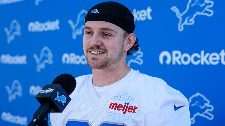 Detroit Lions safety Dan Jackson (28) speaks after practice during rookie mini camp at Meijer Performance Center in Allen Park on Friday, May 9, 2025. Detroit Lions safety Dan Jackson (28) speaks after practice during rookie mini camp at Meijer Performance Center in Allen Park on Friday, May 9, 2025.