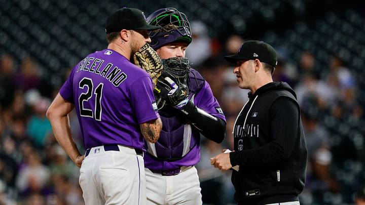 Rockies starting pitcher Kyle Freeland (21) and catcher Hunter Goodman (15) talk with pitching coach Alon Leichman. Credit: Isaiah J. Downing-Imagn Rockies starting pitcher Kyle Freeland (21) and catcher Hunter Goodman (15) talk with pitching coach Alon Leichman. Credit: Isaiah J. Downing-Imagn