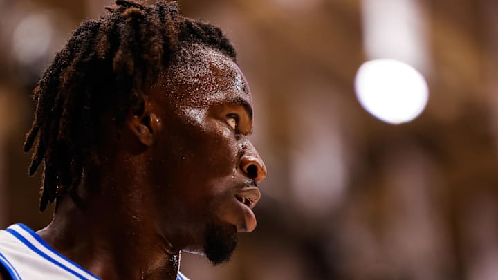 Oct 4, 2024; Durham, NC, USA; Duke Blue Devils guard Sion James (14) looks on during Countdown to Craziness at Cameron Indoor Stadium. Mandatory Credit: Jaylynn Nash-Imagn Images Oct 4, 2024; Durham, NC, USA; Duke Blue Devils guard Sion James (14) looks on during Countdown to Craziness at Cameron Indoor Stadium. Mandatory Credit: Jaylynn Nash-Imagn Images