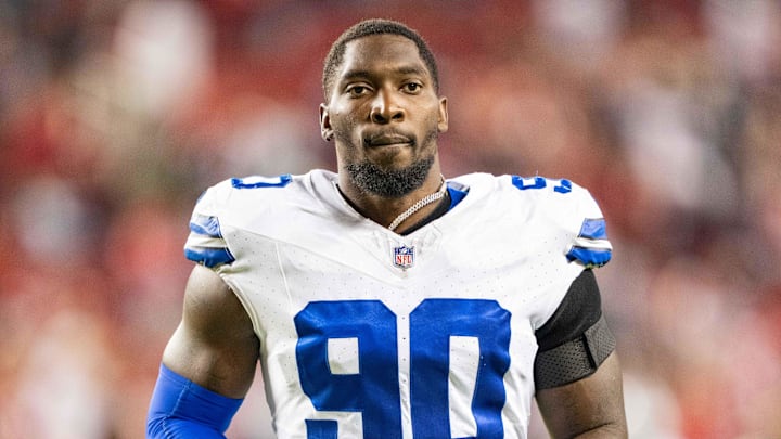 October 8, 2023; Santa Clara, California, USA; Dallas Cowboys defensive end DeMarcus Lawrence (90) after the game against the San Francisco 49ers at Levi's Stadium. Mandatory Credit: Kyle Terada-Imagn Images