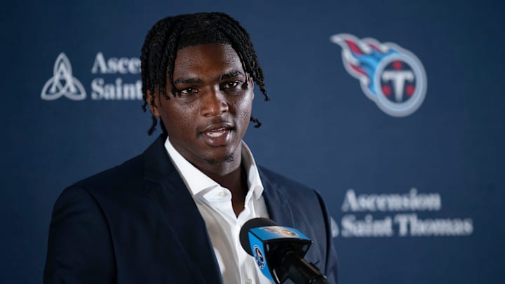 Cam Ward fields questions after being introduced as the Tennessee Titans first-round pick – and overall number one pick – in the NFL Draft at Ascension Saint Thomas Sports Park in Nashville, Tenn., Friday, April 25, 2025. Cam Ward fields questions after being introduced as the Tennessee Titans first-round pick – and overall number one pick – in the NFL Draft at Ascension Saint Thomas Sports Park in Nashville, Tenn., Friday, April 25, 2025.