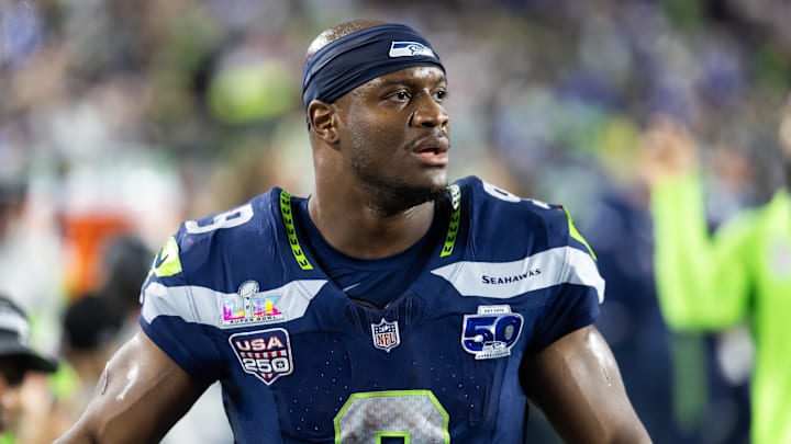 Seattle Seahawks running back Kenneth Walker III (9) against the New England Patriots during Super Bowl LX at Levi's Stadium. 