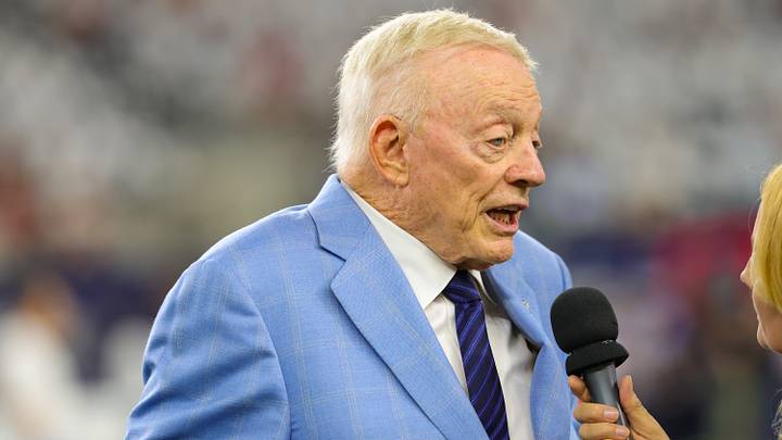 Dallas Cowboys owner Jerry Jones speaks with a reporter before the game against the Tampa Bay Buccaneers at AT&T Stadium. Mandatory Credit: Kevin Jairaj-Imagn Images Dallas Cowboys owner Jerry Jones speaks with a reporter before the game against the Tampa Bay Buccaneers at AT&T Stadium. Mandatory Credit: Kevin Jairaj-Imagn Images