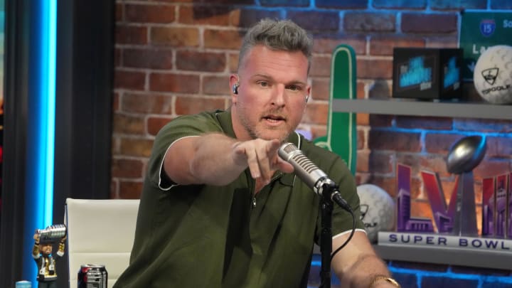 Feb 8, 2024; Las Vegas, NV, USA; Pat McAfee on radio row at the Super Bowl 58 media center at the Mandalay Bay resort and casino. Mandatory Credit: Kirby Lee-USA TODAY Sports Feb 8, 2024; Las Vegas, NV, USA; Pat McAfee on radio row at the Super Bowl 58 media center at the Mandalay Bay resort and casino. Mandatory Credit: Kirby Lee-USA TODAY Sports