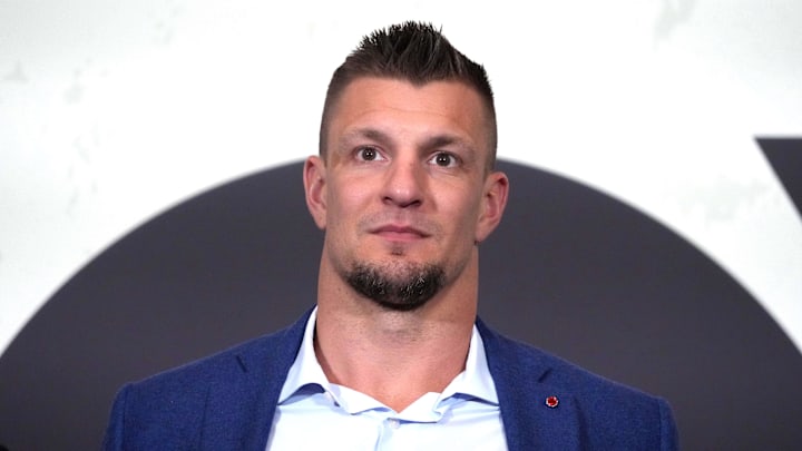 Feb 6, 2025; New Orleans, LA, USA; Rob Gronkowski during Fox Sports media day at Ernest N. Morial Convention Center. Mandatory Credit: Kirby Lee-Imagn Images Feb 6, 2025; New Orleans, LA, USA; Rob Gronkowski during Fox Sports media day at Ernest N. Morial Convention Center. Mandatory Credit: Kirby Lee-Imagn Images