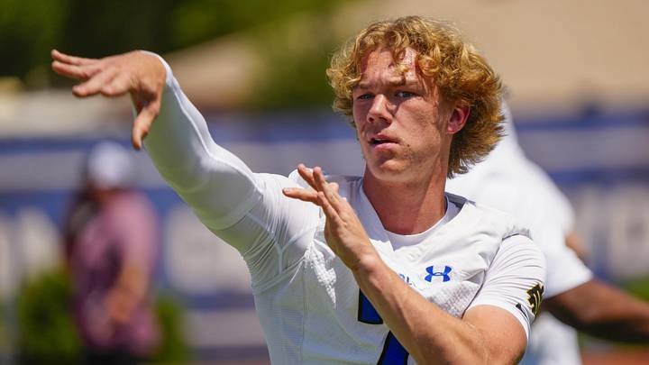 Chandler quarterback Will Mencl (7) throws a pass during spring football showcase at Chandler High School in Chandler on May 12, 2026. Chandler quarterback Will Mencl (7) throws a pass during spring football showcase at Chandler High School in Chandler on May 12, 2026.
