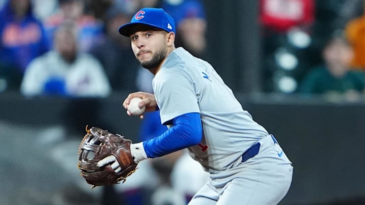 Apr 30, 2024; New York City, New York, USA; Chicago Cubs third baseman Nick Madrigal (1) during the fifth inning at Citi Field