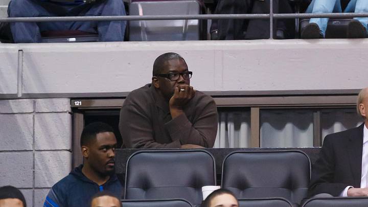 Mar 15, 2014; Auburn Hills, MI, USA; Detroit Pistons general manager Joe Dumars during the game against the Indiana Pacers at The Palace of Auburn Hills. Mandatory Credit: Rick Osentoski-Imagn Images